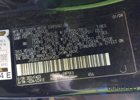 2004 Toyota Highlander from USA, damaged, VIN JTEGD21A340090820